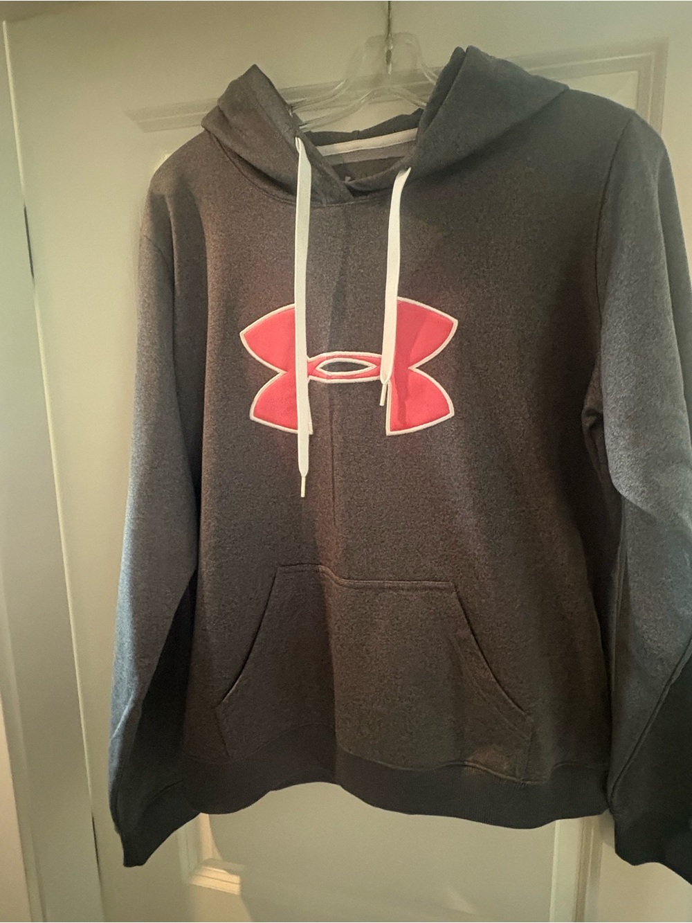 Under Armour Women’s Dark Gray Pullover Hoodie with Pink Logo